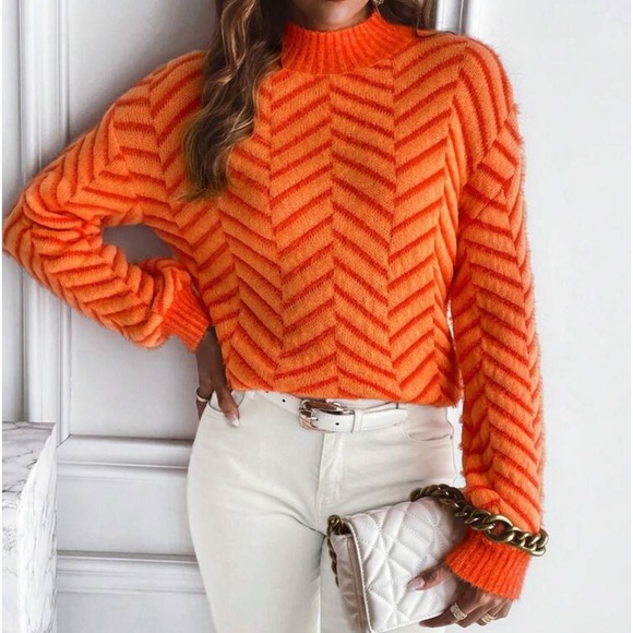 New orange chevron print long sleeve sweater - Picture 4 of 6
